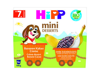 Ekologiškas desertas su bananais, kakava ir kremu HiPP
