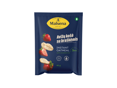 Greitai paruošiama avižinė košė MALSENA (su braškėmis), 45 g