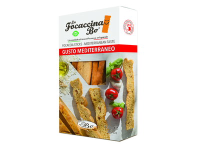 Duonos lazdelės FOCACCINA, Gusto Mediterraneo, su pomidorais, žolelėmis, 100 g