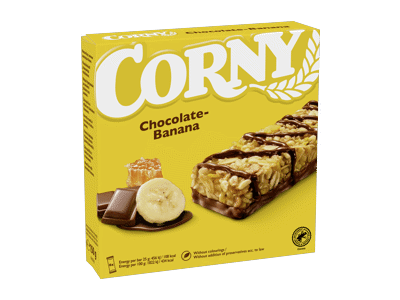 Javainių batonėlis CORNY su bananais ir pien.šok.glaistu, 6 vnt.
