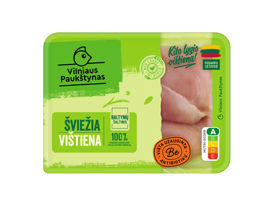 Švieži viščiukų broilerių filė kepsniams, VILNIAUS PAUKŠTYNAS užauginta be antibiotikų, 400 g