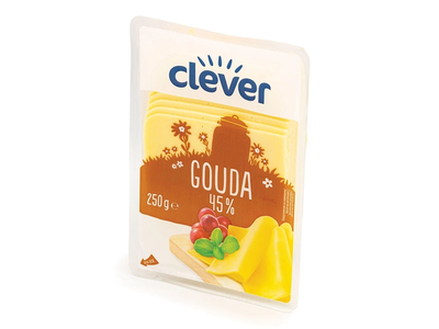 Sūris CLEVER GOUDA 45% riebumo, riekutėmis, 250 g