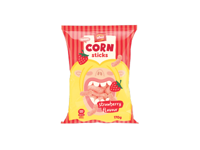 Kukurūzų lazdelės OHO, braškių skonio, 170 g