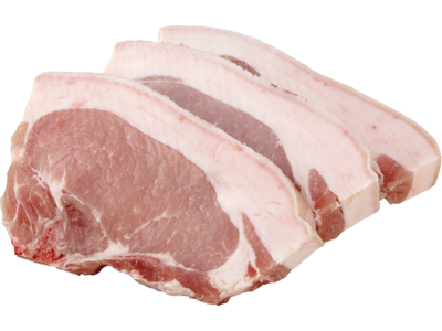 Šaldyta kiaulienos nugarinė, su kaulu, su oda, be stuburo, pjaustyta, vakuume, ~2,3 kg