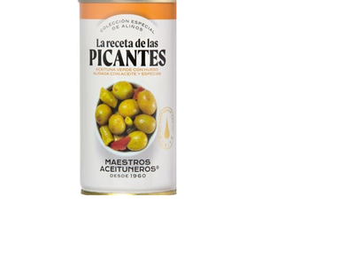 Žaliosios alyvuogės MAESTROS ACEITUNEROS, su aliejumi ir žaliaisiais pipirais, 350/185 g