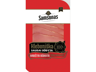 Karštai rūkyta kiaulienos nugarinė, sausai sūdyta, aukščiausia rūšis KLEBONIŠKA, 100 g