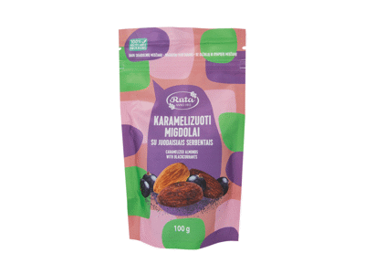 Karamelizuoti migdolai su juodaisiais serbentais, 100 g