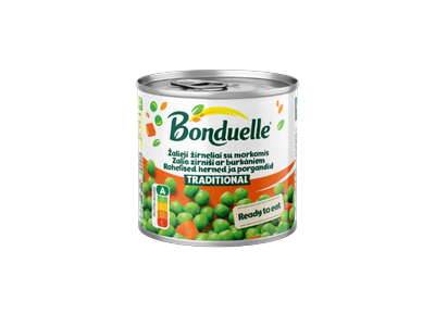 Žirneliai su morkomis kubeliais BONDUELLE, 400 g / 240 g