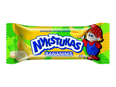 Glaistytas varškės sūrelis NYKŠTUKAS bananinis, 24,3 % rieb., 45 g