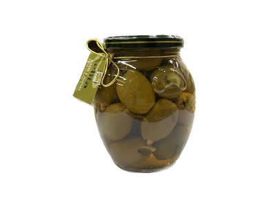 Alyvuogės ELITA, be kauliukų, su migdolais ir jalapenu, 592g/215g