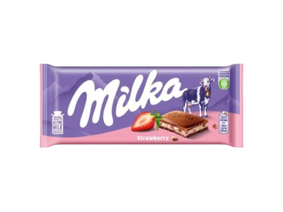 Pieninis šokoladas MILKA su braškių skonio jogurto įdaru, 100 g