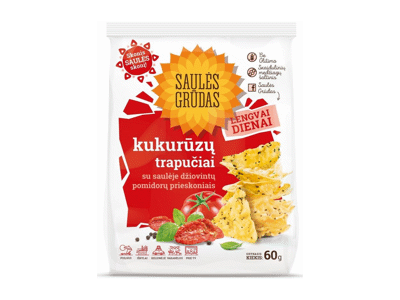 Trikampiai kukurūzų trapučiai SAULĖS GRŪDAS, pomidorų skonio, 60 g