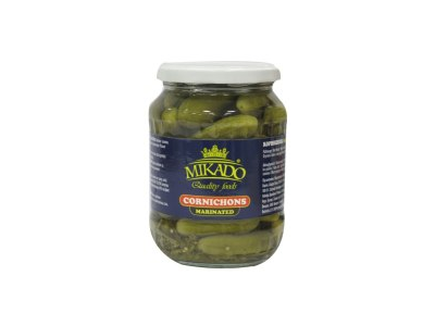 Konservuoti kornišonai MIKADO, su saldikliu, 680 g / 370 g