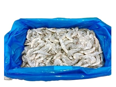 Šaldytos baltakojės blyškiosios krevetės, su galvomis, su kiautais, nevirtos, 40/50, 12 kg