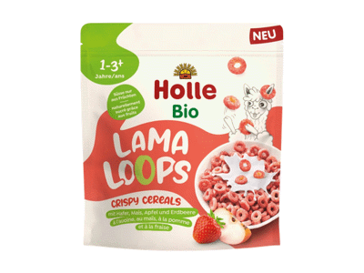 „Holle“ ekologiški traškūs sausi pusryčiai su braškėmis LAMA LOOPS.