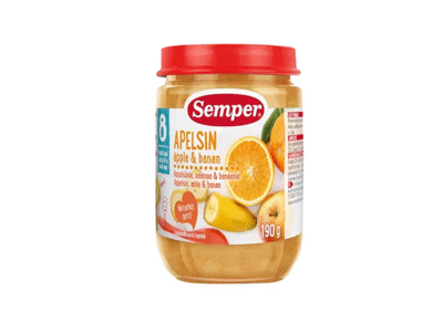Bananų ir obuolių tyrelė SEMPER , nuo 8 mėn., 190 g