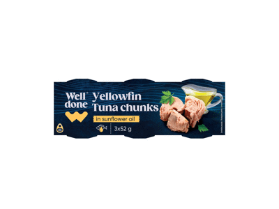 Tunų gabaliukai saulėgrąžų aliejuje WELL DONE, 240 g