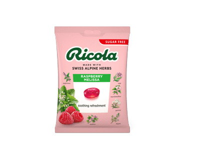 Pastilės RICOLA RASPBERRY MELISSA, aviečių ir melisų skonio, 68 g