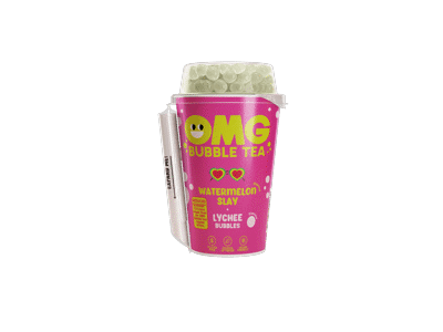 Arbūzų skonio gaivusis gėrimas su arbatos ekstraktu ir ličių skonio burbuliukais OMG Bubble Tea, 265 ml