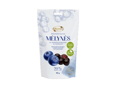 Liofilizuotos mėlynės RŪTA su šokoladu ir stevija, 80 g