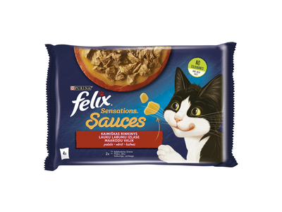 Konservuotas ėdalas katėms FELIX Sensations Sauces, kaimiškas rinkinys, su padažu, 4x85g