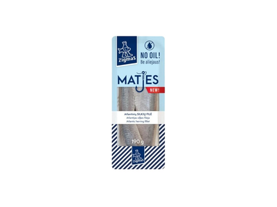 Atlantinių silkės filė ZIGMAS, MATES, be aliejaus, 190 g