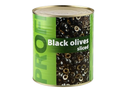 Alyvuogės PROFI, juodos, pjaustytos, S dydis, 3 kg / 1,56 kg