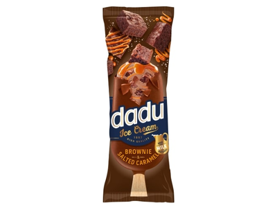 Šokoladu glaistyti kakaviniai grietininiai ledai DADU, su šok. triuf. gab. ir sūr. kar. įd.100ml/63g