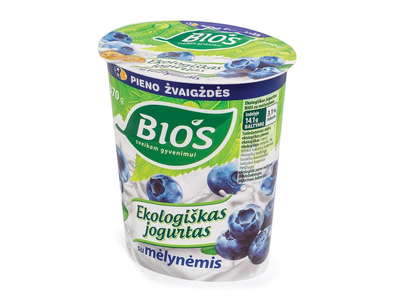 Ekologiškas jogurtas su mėlynėmis be laktozės BIOS, 3,1% rieb., 370 g