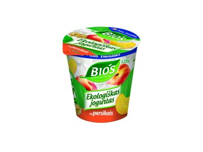 Ekologiškas jogurtas BIOS, su persikais, be laktozės, 125 g, LT-EKO-001