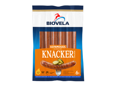 Karštai rūkytos BIOVELA kepamosios dešrelės "Knacker" stiliaus, 270 g Aukščiausia rūšis