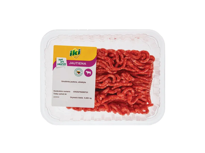 IKI smulkinta jautiena riebumas ne didesnis kaip 15%, 400 g