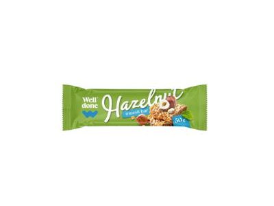 Javainių batonėlis WELL DONE su lazdynų riešutais, 50 g