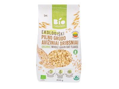 Ekologiški pilno grūdo avižiniai dribsniai BIONATURALIS, 800 g