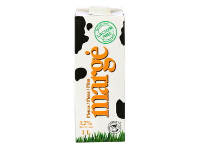 Pienas be laktozės MARGĖ, 3,2 % rieb., 1 l