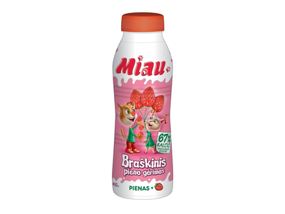 Braškinis pieno gėrimas MIAU, 2,3 % rieb., steriziluotas, 450 ml