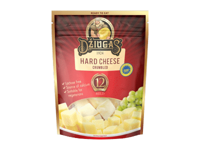 Trupintas kietasis sūris DŽIUGAS MILD, brandintas 12 mėn., 40 % rieb. s. m., 100 g