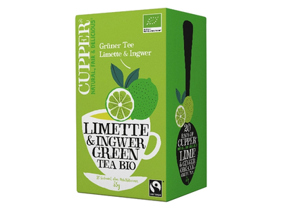 Ekologiška arbata FAIRTRADE CUPPER LIMETTE & INGWER GREEN TEA BIO, 20 vnt.