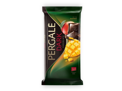 Juodasis šokoladas PERGALĖ su mangų įdaru, 100 g