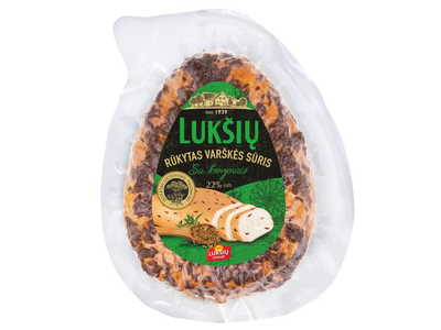 Rūkytas varškės sūris LUKŠIŲ, su kmynais, 22%  rieb. 230g