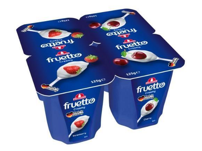 Rauginto pieno desertas FRUTO CREAMY, su braškėmis ir vyšniomis, 125 g 4,7 % rieb.