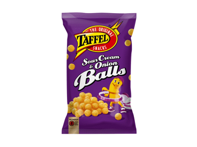 Kukurūzų traškučiai TAFFEL BALLS, grietinės ir svogūnų sk., 165 g