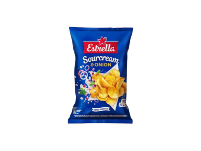 Bulvių traškučiai ESTRELLA, grietinės ir svogūnų skonio, 130 g