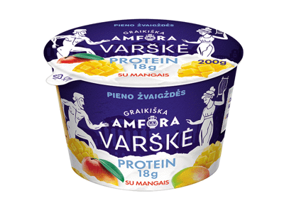 Varškė GRAIKIŠKA AMFORA PROTEIN be laktozės  su mangais, 0,8 % rieb., 200 g