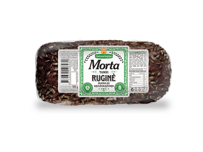 Tamsi ruginė duona LIETUVOS KEPĖJAS, MORTA, su saulėgrąžomis, 500 g