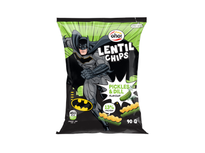 Lęšių traškučiai OHO Batman, marinuotų agurkėlių ir krapų skonio, 90g