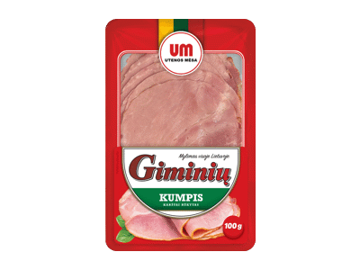 Karštai rūkytas GIMINIŲ kiaulienos kumpis, I r., 100 g