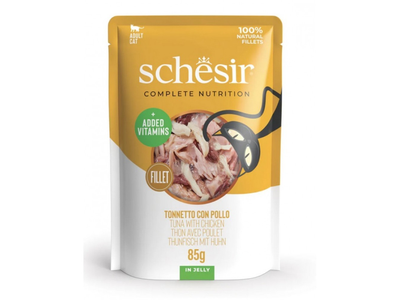 Kačių ėdalas SCHESIR CAT, su tunu ir vištiena,  pilnavertis, 85 g