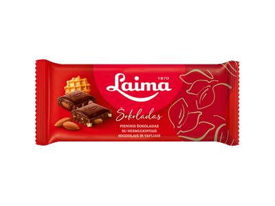 Pieninis šokoladas LAIMA su nesmulkintais migdolais ir vafliais, 90 g