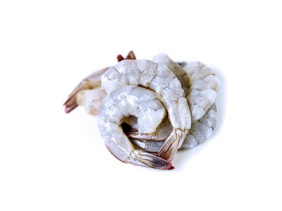 Šaldytos baltakojės blyškiosios krevetės, nevirtos, luptos, su uodega, 16/20, 25% glazūros, 1kg